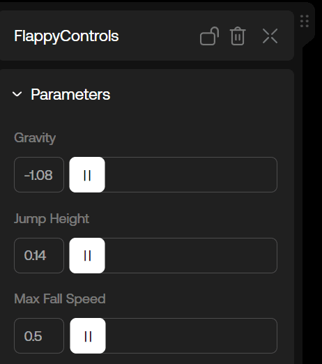 Settings for the FlappyControls Custom Component