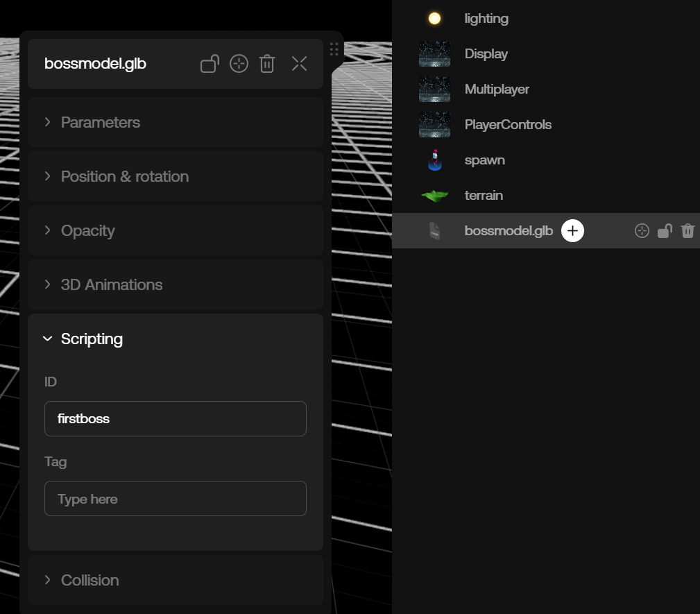 Component Scripting Folder with ID Field set to firstboss